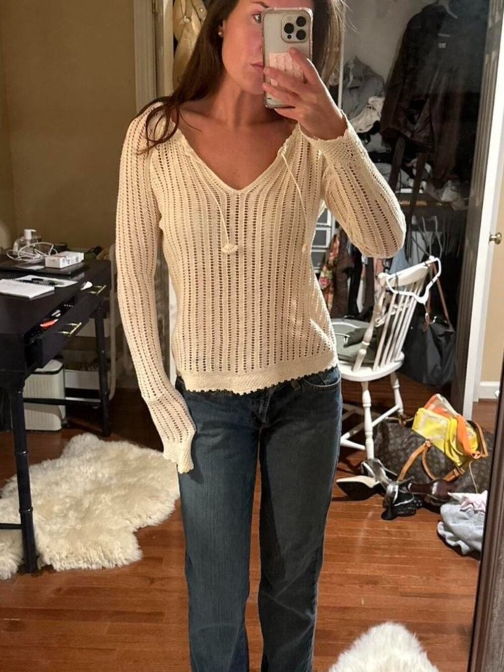 Cream and white knitted sweater